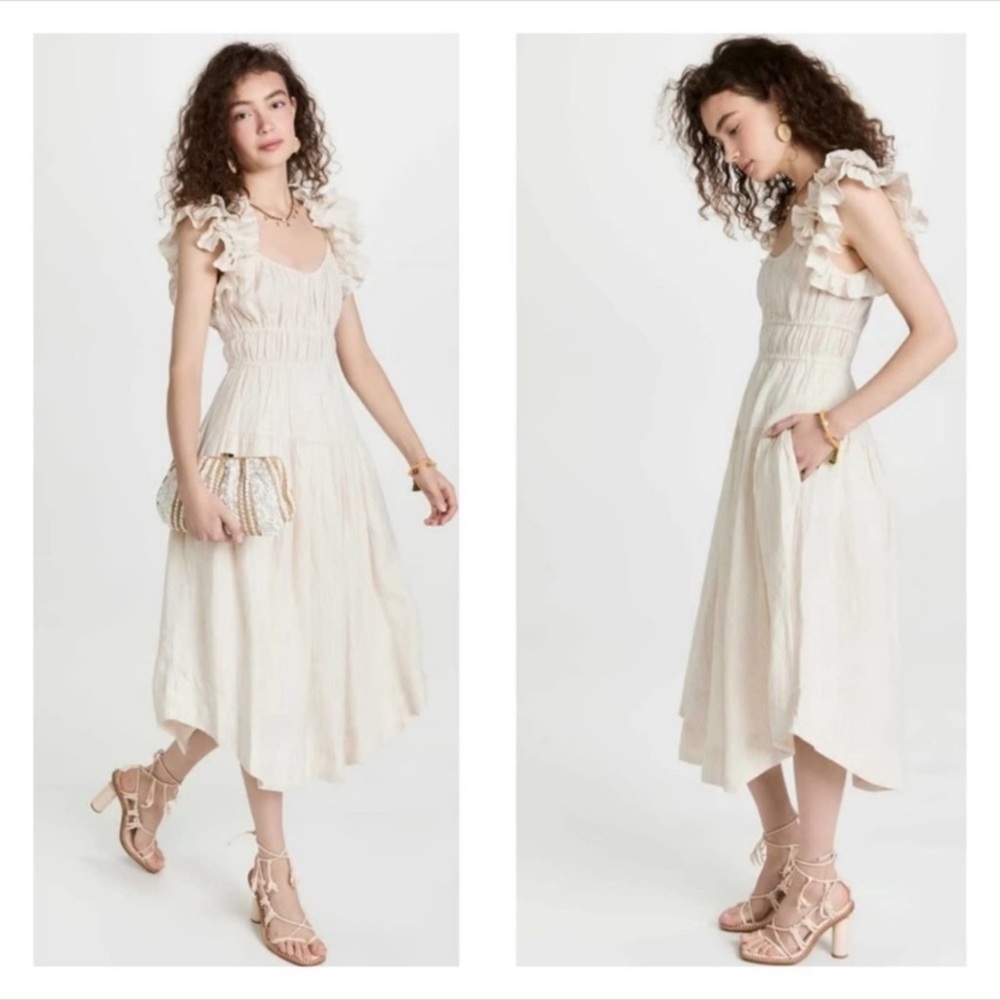 Ulla Johnson White Ruffled-Sleeve Midi Dress - Picture 2 of 10